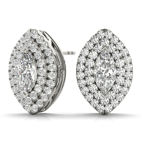 14K White Gold Marquise Diamond Halo Earrings