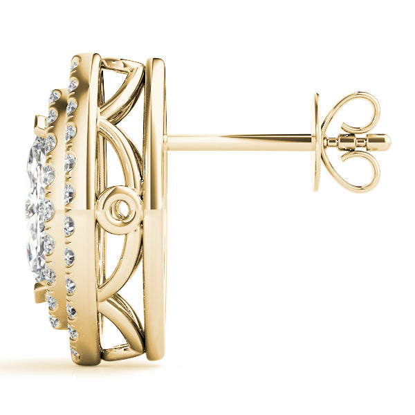 18K Yellow Gold Marquise Diamond Halo Earrings