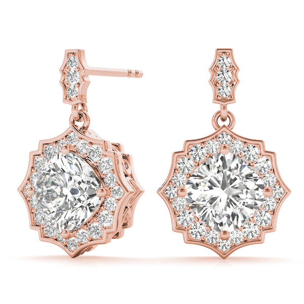Rose Gold 5/8 CT Diamond Halo Stud Earrings