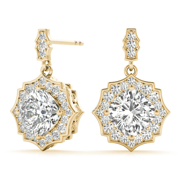 14K Yellow Gold Diamond Scalloped Halo Earrings