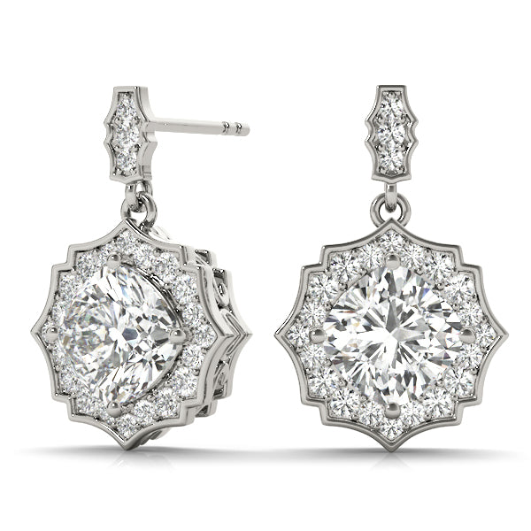 White Gold Lab Diamond Scalloped Halo Earrings