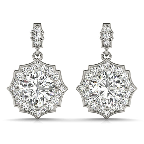 18K White Gold Cushion Diamond Halo Earrings