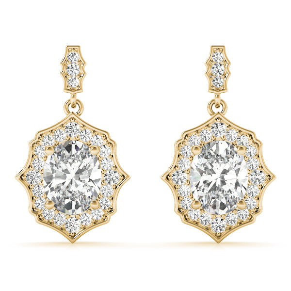 14K Yellow Gold Diamond Oval Halo Earrings