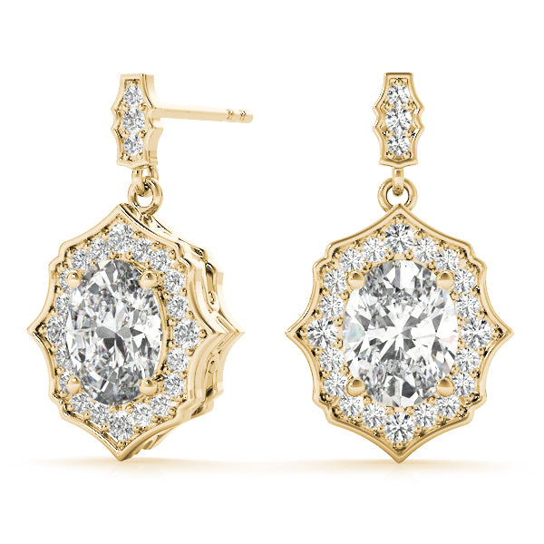 Yellow Gold Lab Diamond Oval Halo Earrings