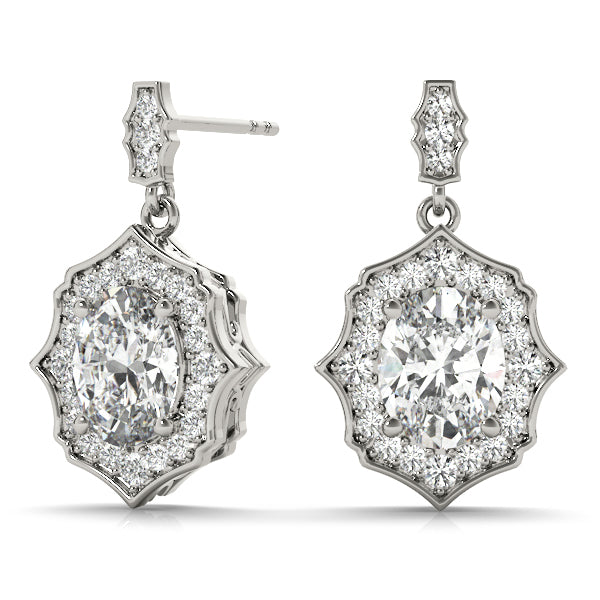 Platinum Oval Diamond Halo Earrings - Lab Grown