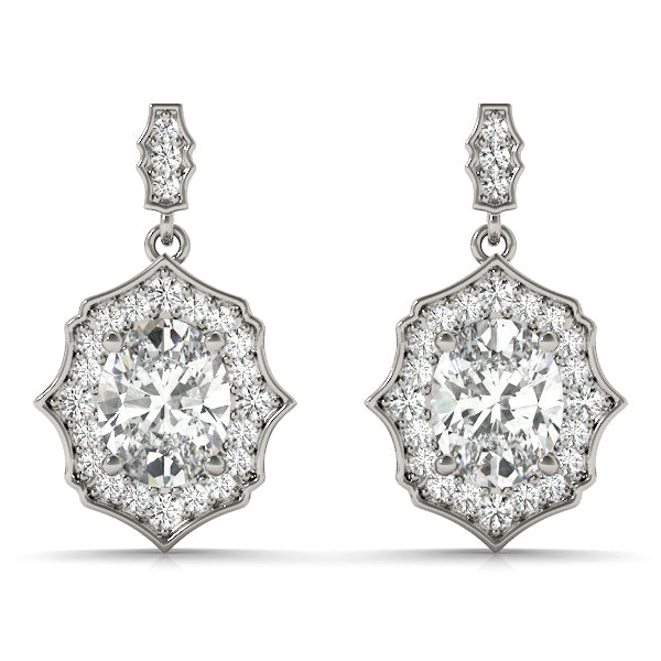 18K White Gold Oval Diamond Halo Earrings 0.39-0.47 CT