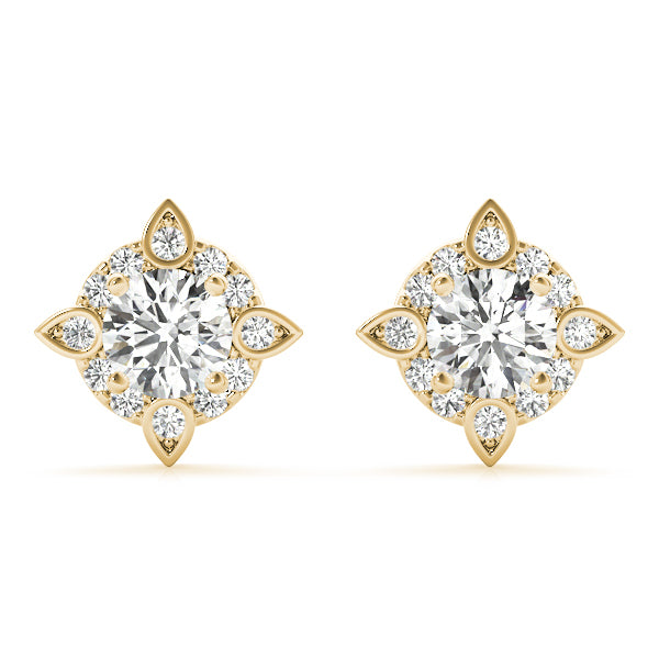 14K Yellow Gold Diamond Cluster Halo Earrings