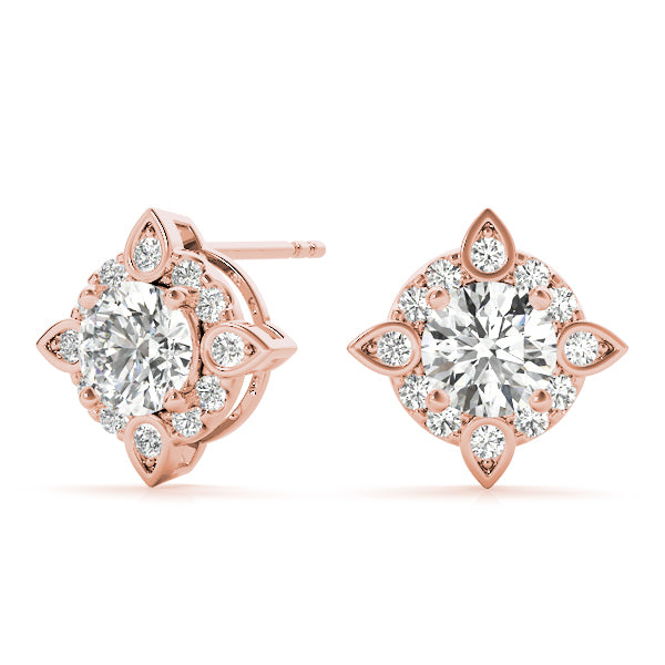 Rose Gold Lab Diamond Halo Earring Pair