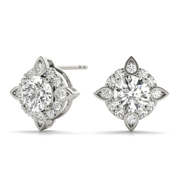 Platinum Round Diamond Halo Stud Earrings