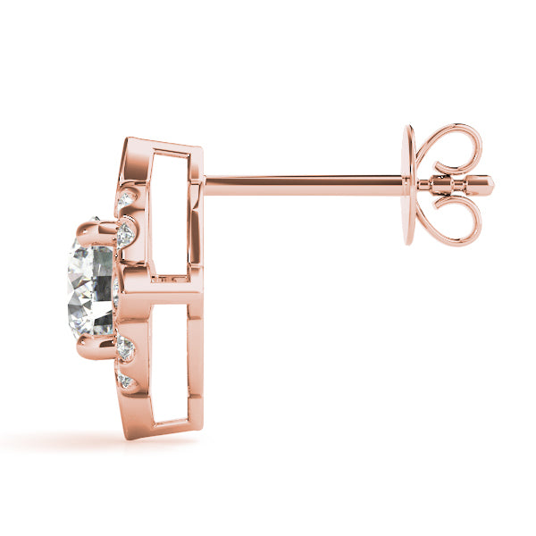 Rose Gold Lab Diamond Halo Earring Pair