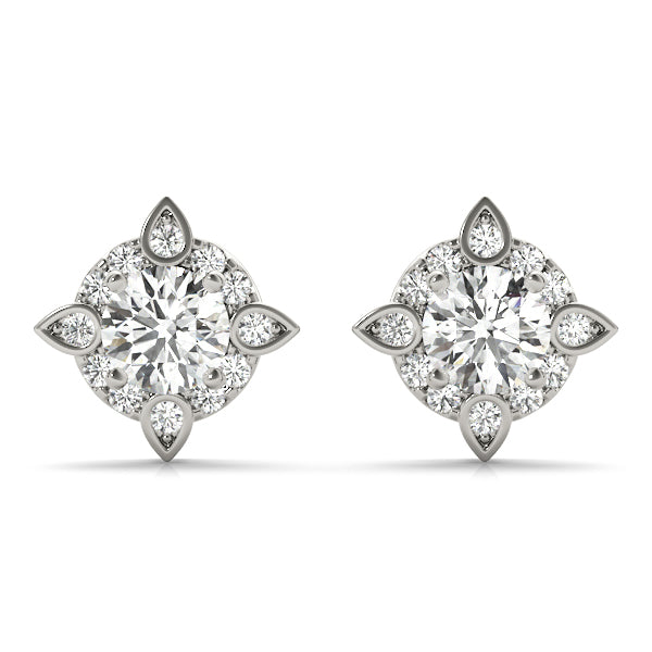 White Platinum Round Diamond Halo Earrings