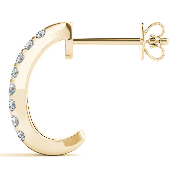 14K Yellow Gold Diamond J-Hoop Earrings