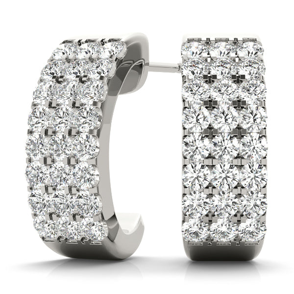 18K White Gold Diamond J-Hoop Earrings - 1/2 ct