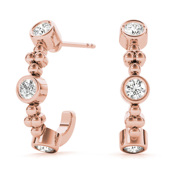 Rose Gold Diamond J-Hoop Earrings | Lab Grown
