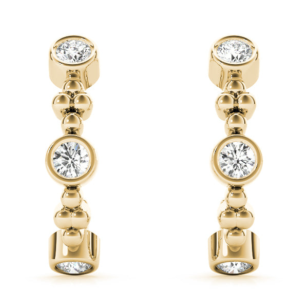 14K Yellow Gold Round Diamond J-Hoop Earrings
