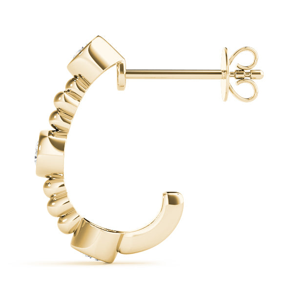 14K Yellow Gold Round Diamond J-Hoop Earrings