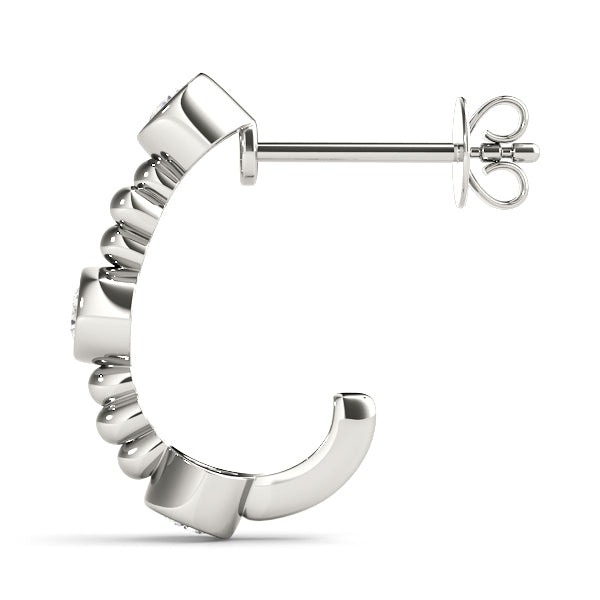 Platinum Diamond J-Hoop Earrings | Lab Grown