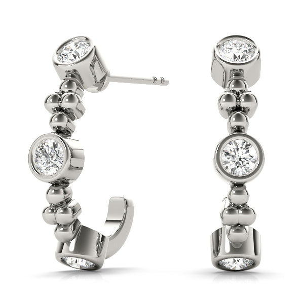 14K White Gold Diamond J-Hoop Earrings
