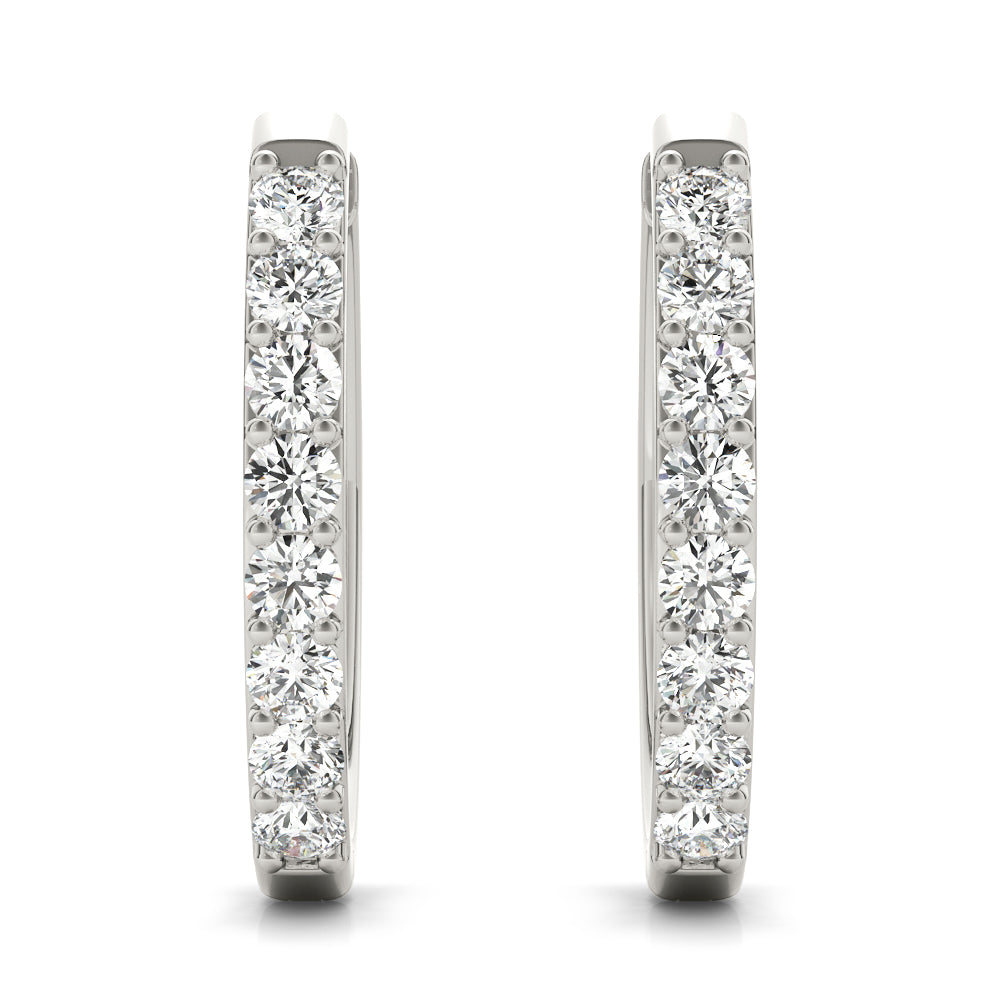 14K White Gold Diamond Hoop Earrings