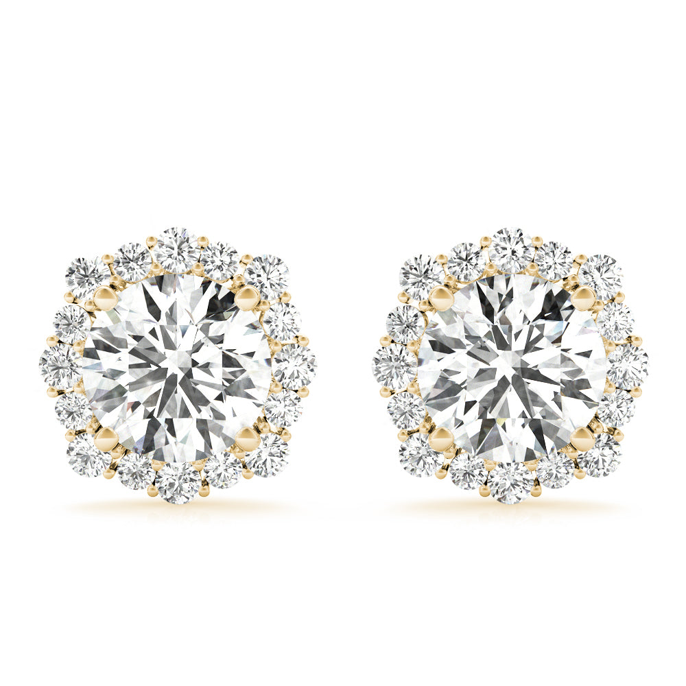 14K Yellow Gold Round Diamond Halo Earrings