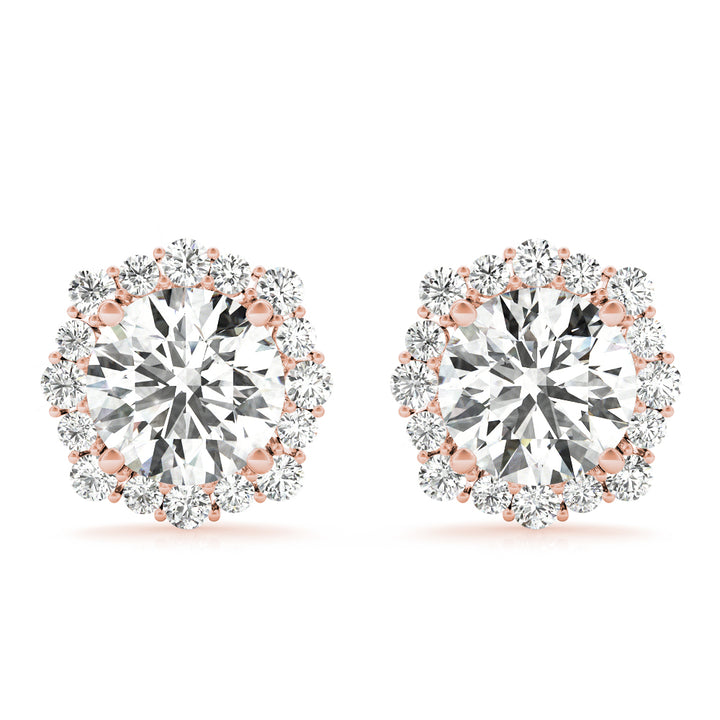 14K Rose Gold Round Diamond Halo Earrings