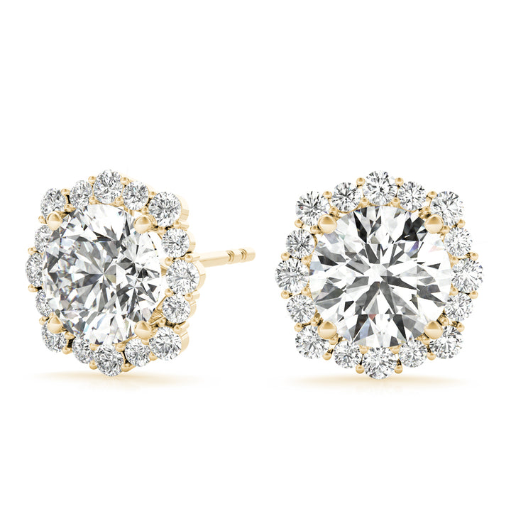 14K Yellow Gold Round Diamond Halo Earrings