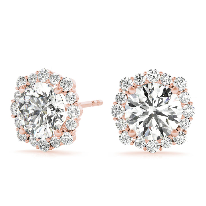 18K Rose Gold Lab Diamond Halo Earrings