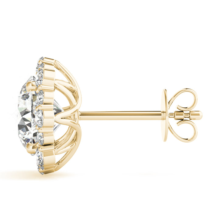 14K Yellow Gold Round Diamond Halo Earrings