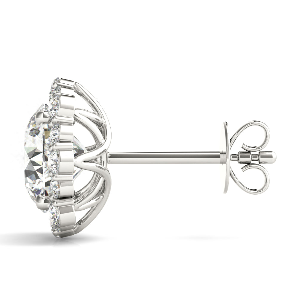 14K White Gold Round Diamond Halo Earrings