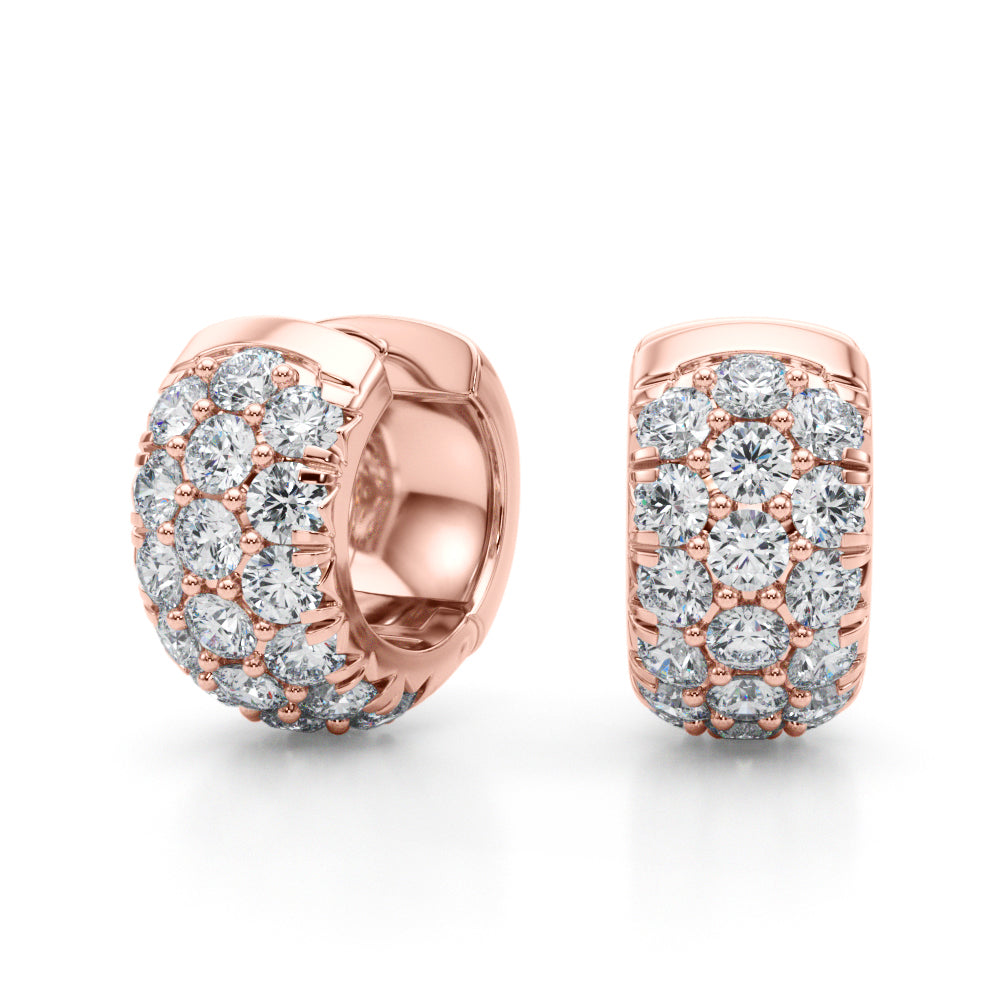 18K Rose Gold Lab Diamond 3-Row Huggie Earrings