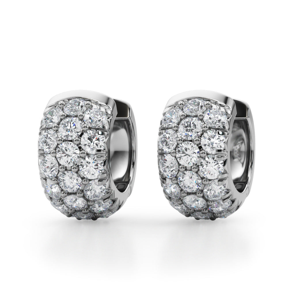 Platinum White Diamond 3-Row Huggie Earrings