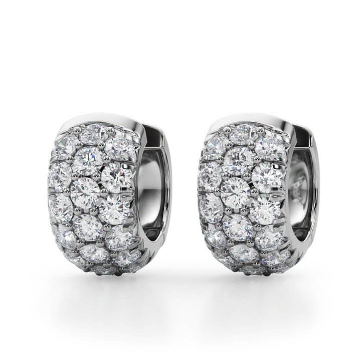 14K White Gold Multi-Row Diamond Huggie Earrings