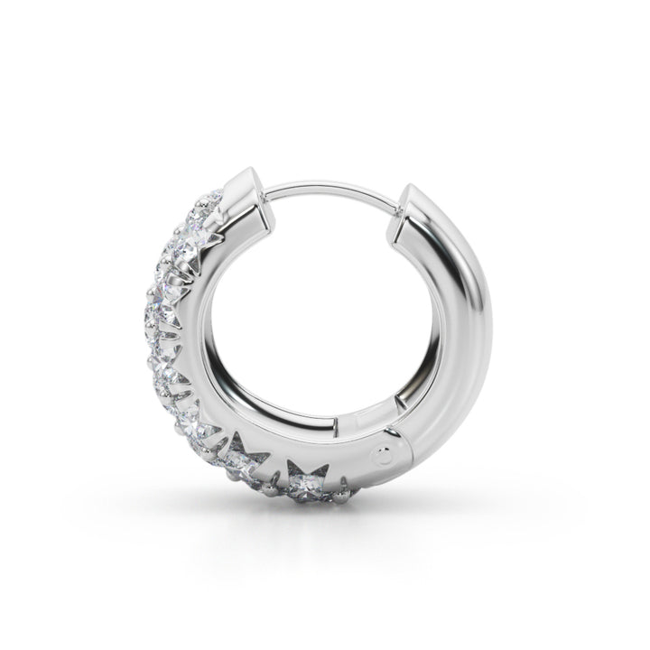 18K White Gold Lab Diamond 3-Row Huggie Earrings