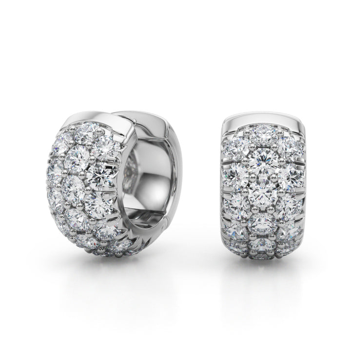 18K White Gold Lab Diamond 3-Row Huggie Earrings