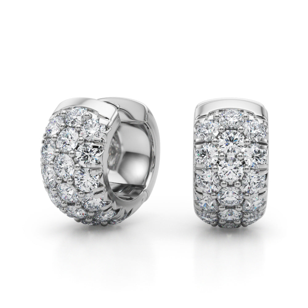18K White Gold Lab Diamond 3-Row Huggie Earrings