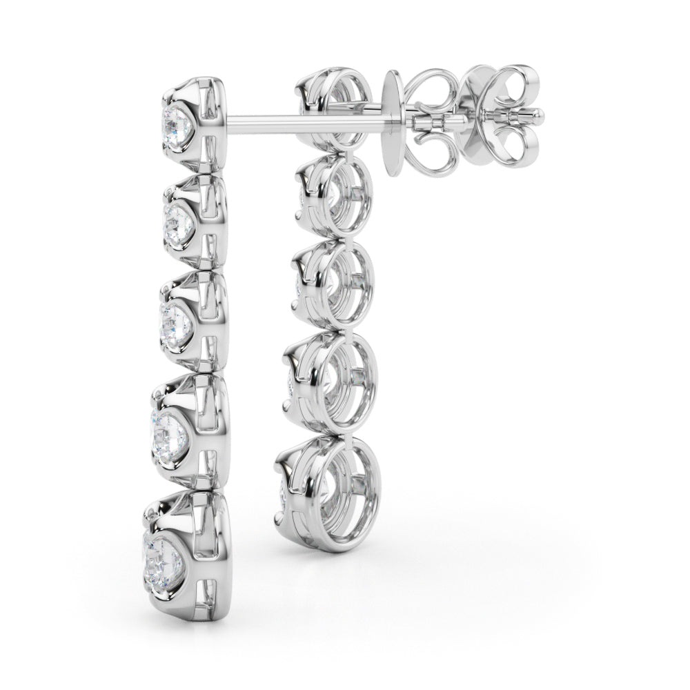 14K Gold Round Lab Diamond Dangle Earrings