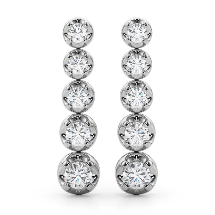 14K Gold Round Lab Diamond Dangle Earrings