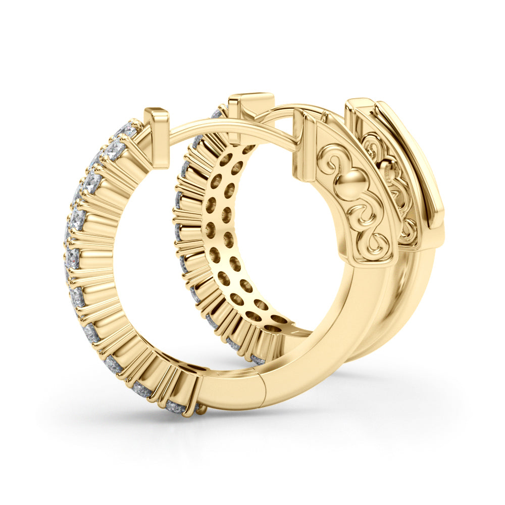 14K Yellow Gold Round Diamond Hoop Earrings