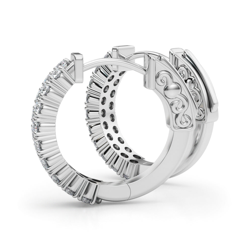 14K White Gold Diamond Vault Lock Hoop Earrings