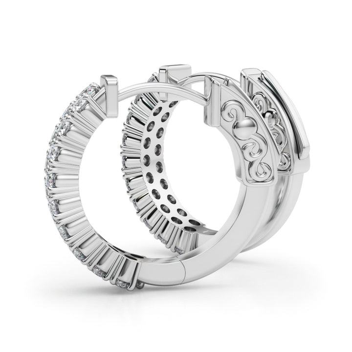 14K White Gold Diamond Vault Lock Hoop Earrings