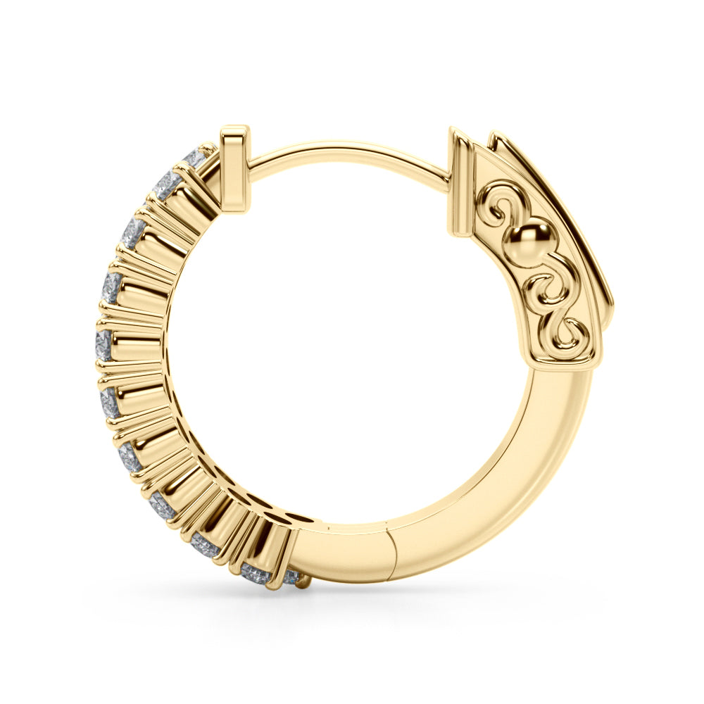 14K Yellow Gold Round Diamond Hoop Earrings
