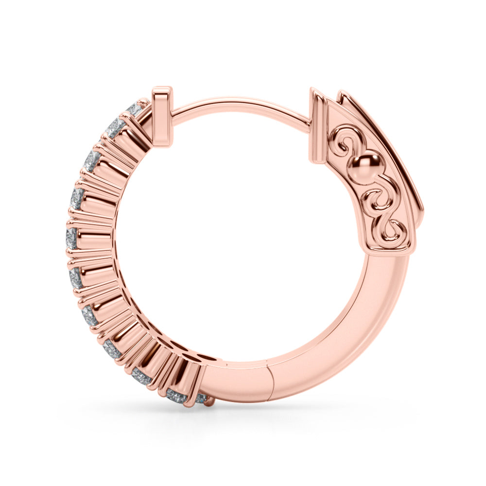 14K Rose Gold Diamond Hoop Earrings