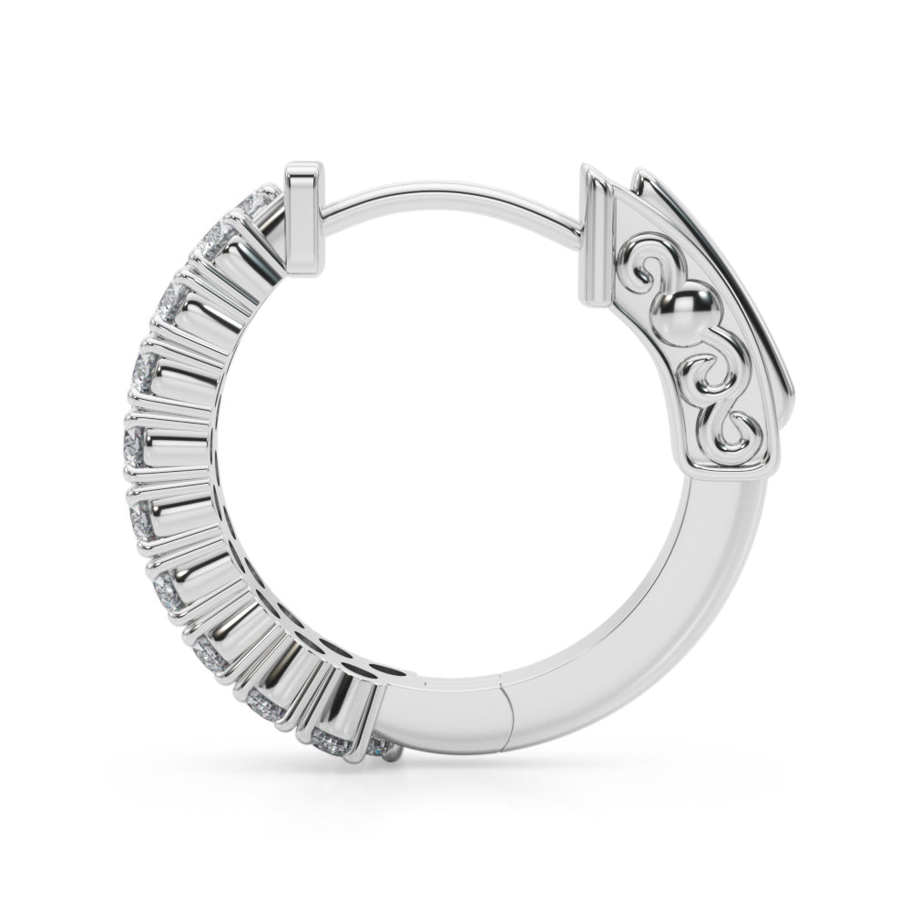 14K White Gold Diamond Vault Lock Hoop Earrings