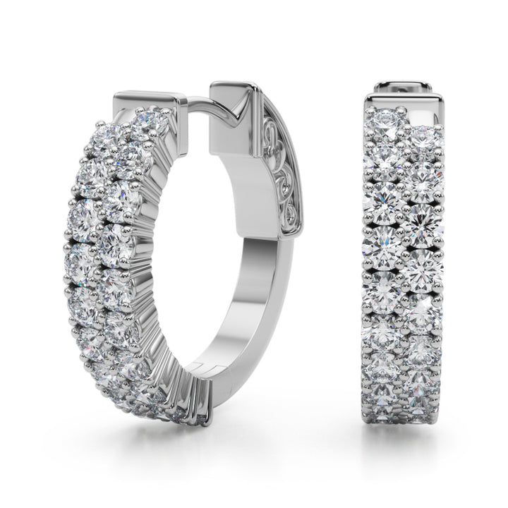14K White Gold Diamond Vault Lock Hoop Earrings