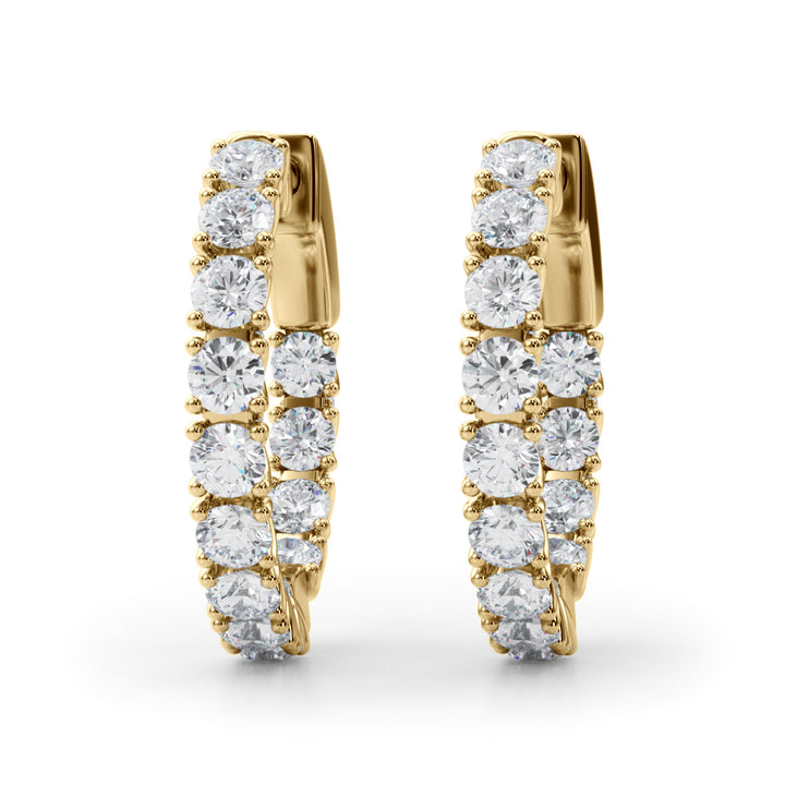 14K Yellow Gold Diamond Round Hoop Earrings
