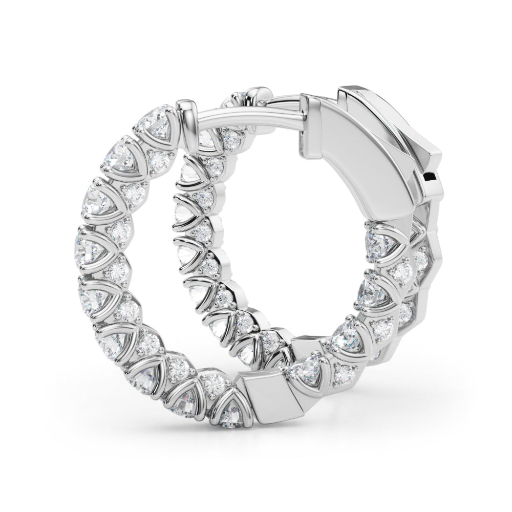 Platinum White Diamond Round Hoop Earrings