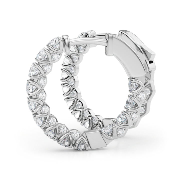 Platinum White Diamond Round Hoop Earrings