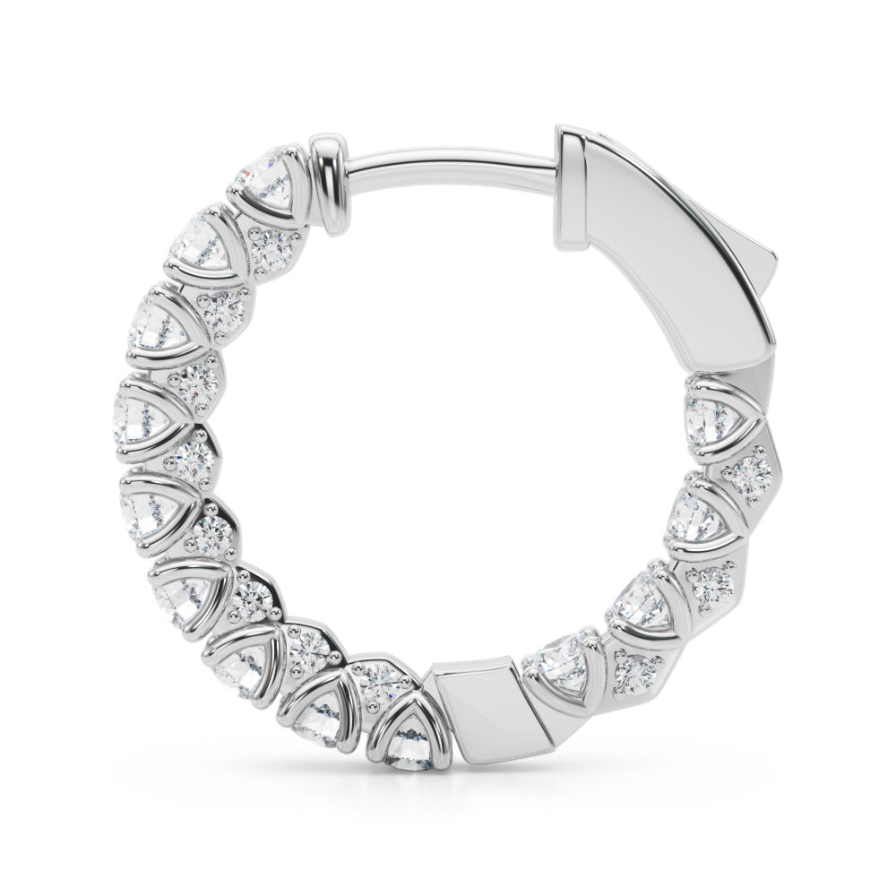 Platinum White Diamond Round Hoop Earrings