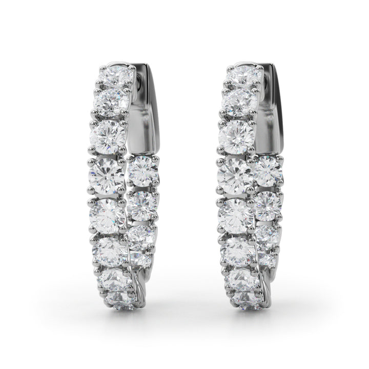 Platinum White Diamond Round Hoop Earrings