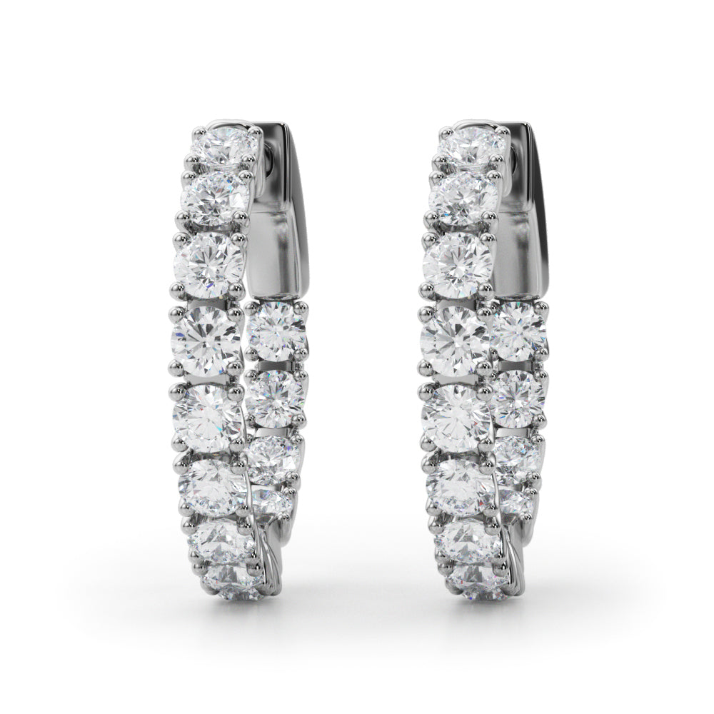 18K White Gold Lab Diamond Round Hoop Earrings